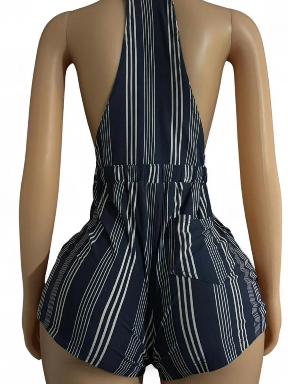 Striped Navy Halter Romper for Kids - Sleeveless One-Piece